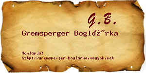 Gremsperger Boglárka névjegykártya